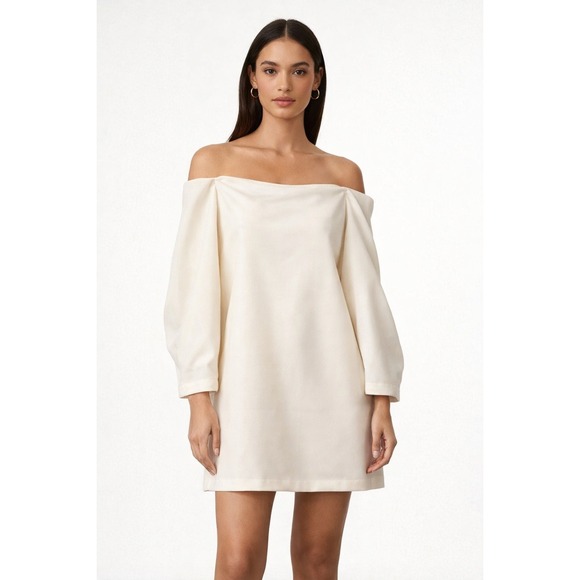 BCBGMaxAzria Dresses & Skirts - BCBGMAXAZRIA Off Shoulder Puff Sleeve Mini Dress Cream Ivory Size L‎